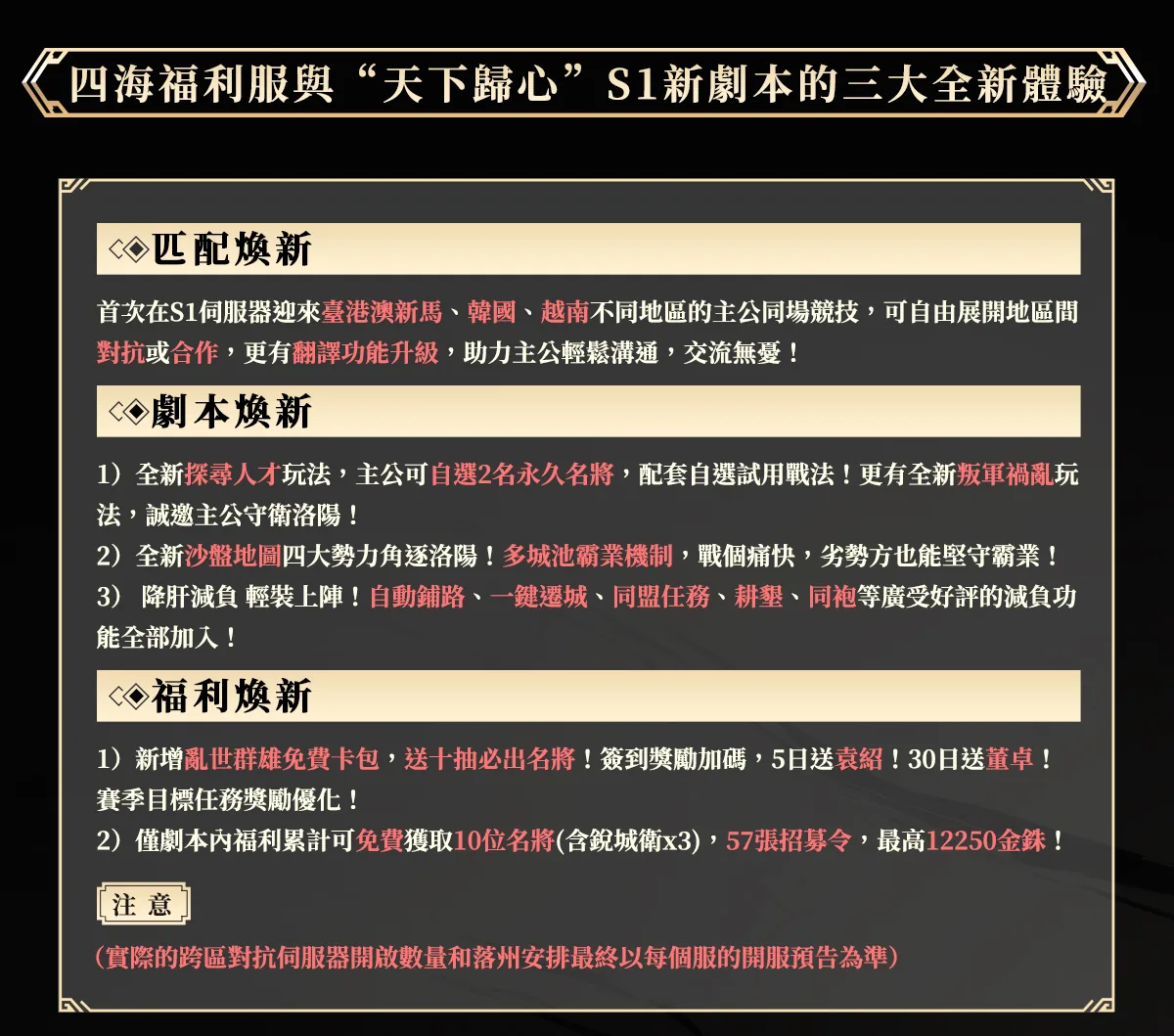 四海福利服與天下歸心 S1 的三大全新體驗